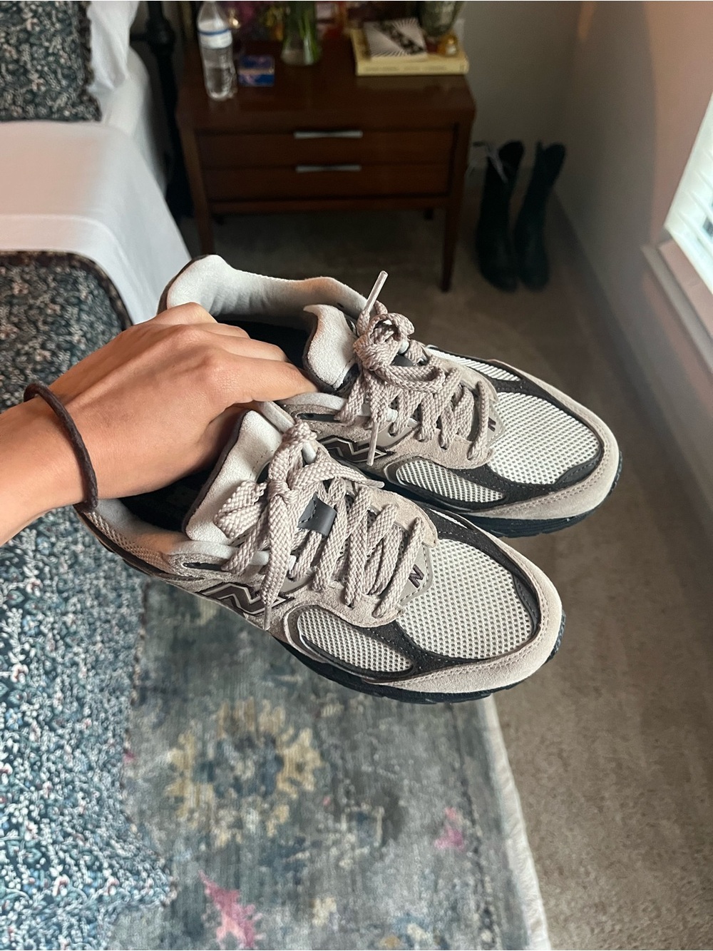 New Balance Beige and Black 2002R Running Shoe- Driftwood - Picture 2 of 6